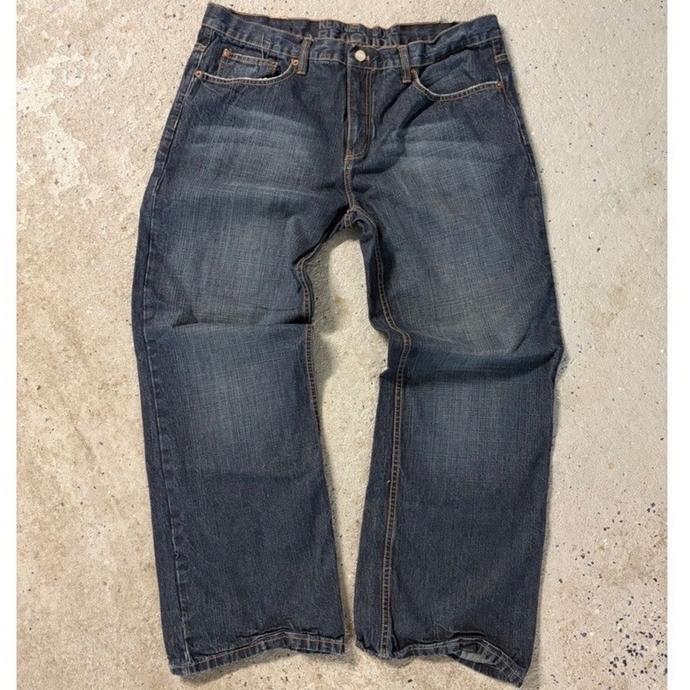 Kenneth Cole Reaction Mens Blue Relaxed Straight Leg Jeans 38x30 Dark Wash Denim